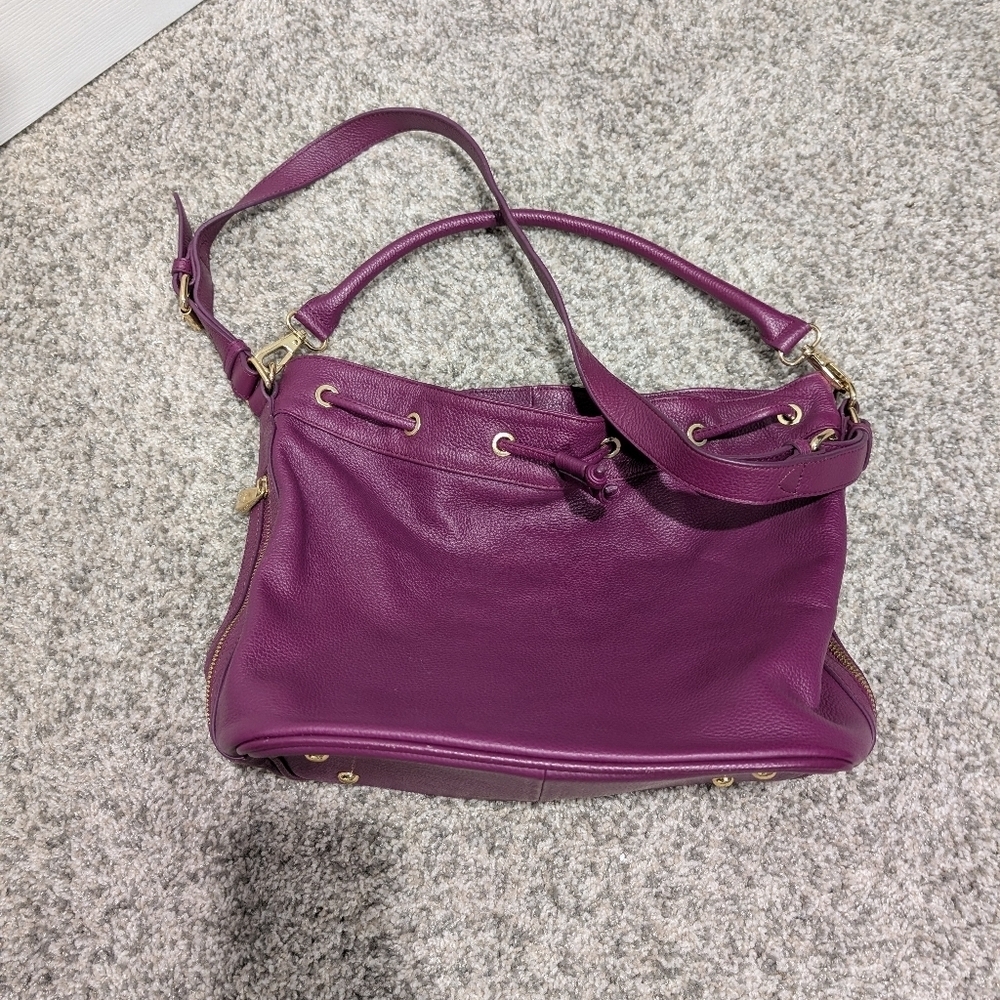 Ora Delphine Berry Pink Pebbled Leather Convertible Claire Bucket Handbag